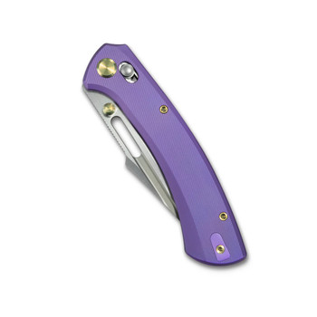 Geo Knife Strix Folding Knife Purple Titanium Handle M390 Drop Point Plain Edge Hand Rubbed Satin Finish GEO2510D