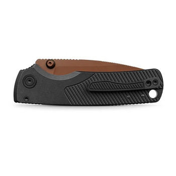 Vosteed Porcupine Ti Slim Folding Knife Black Titanium Handle 154CM Drop Point Plain Edge Copper Dune Finish A4802