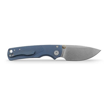 Vosteed Porcupine Ti Slim Folding Knife Blue Titanium Handle 154CM Drop Point Plain Edge Stonewash Finish A4803