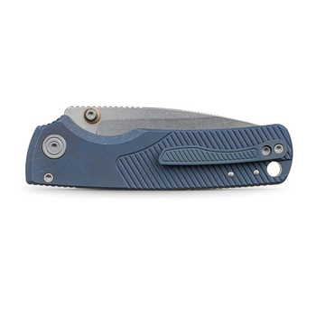 Vosteed Porcupine Ti Slim Folding Knife Blue Titanium Handle 154CM Drop Point Plain Edge Stonewash Finish A4803