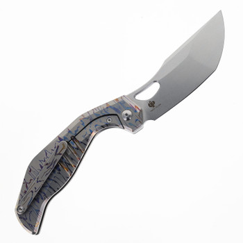 TwoSun Folding Knife Lined Titanium Handle 14c28n Stonewashed Blade TS570-LINES