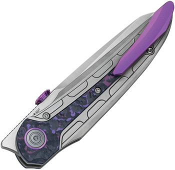 Bestech Prydwen Folding Knife Beadblast Titanium/Purple Haze Fat Carbon Fiber Handle M-Cut Sheepsfoot Plain Edge Satin Finish BT2409A