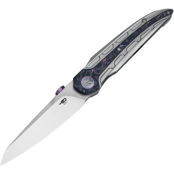 Bestech Prydwen Folding Knife Beadblast Titanium/Purple Haze Fat Carbon Fiber Handle M-Cut Sheepsfoot Plain Edge Satin Finish BT2409A