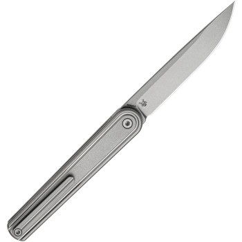 Bestech Ink Folding Knife Stonewash Titanium Handle Magnacut Drop Point Plain Edge White Sandblast/Stonewash Finish BT2502A