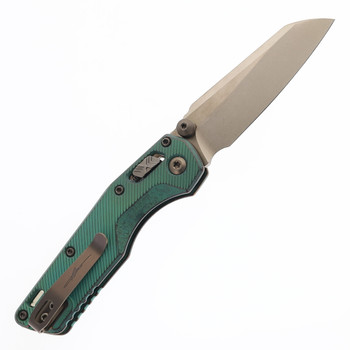 Microtech MSI Mini Ram-Lok Marfione Select Bronze M390MK Blade Stonewash Blade Antique Green Fluted Titanium Bronze Handle 210M-13FLMS2