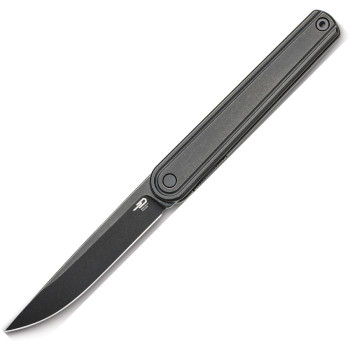 Bestech Ink Folding Knife Black Stonewash Titanium Handle Magnacut Drop Point Plain Edge Black PVD Finish BT2502D