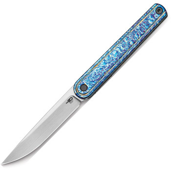 Bestech Ink Folding Knife Lightning Strike Titanium Handle Magnacut Drop Point Plain Edge Hand Rubbed Satin Finish BT2502E