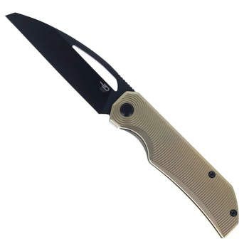 Bestech Mini Taipan Folding Knife Bronze Titanium Handle M-Cut Sheepsfoot Plain Edge Black PVD Finish BT2603B