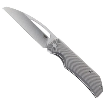 Bestech Mini Taipan Folding Knife Beadblast Titanium Handle M-Cut Sheepsfoot Plain Edge Vertical Satin/Flat Satin Finish BT2603C
