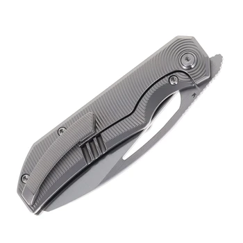Bestech Mini Taipan Folding Knife Beadblast Titanium Handle M-Cut Sheepsfoot Plain Edge Vertical Satin/Flat Satin Finish BT2603C