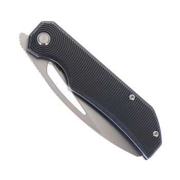 Bestech Mini Taipan Folding Knife Black/Blue Titanium Handle M-Cut Sheepsfoot Plain Edge Hand Satin Finish BT2603D
