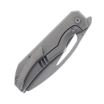 Bestech Mini Taipan Folding Knife Grey Titanium Handle M-Cut Sheepsfoot Plain Edge Dark Beadblast/Stonewash Finish BT2603F