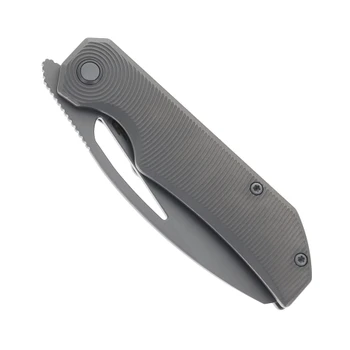 Bestech Mini Taipan Folding Knife Grey Titanium Handle M-Cut Sheepsfoot Plain Edge Dark Beadblast/Stonewash Finish BT2603F