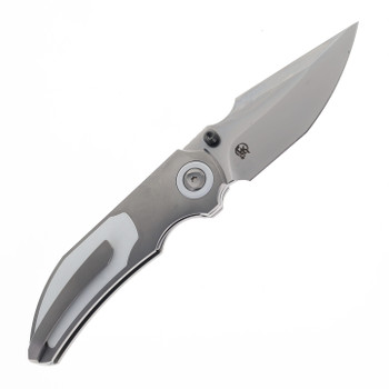 Poikilo Standard Folding Knife PSW White Titanium Handle M398 Harpoon Plain Edge COL-CAS-STD-PSW398-TI-WHT-1P