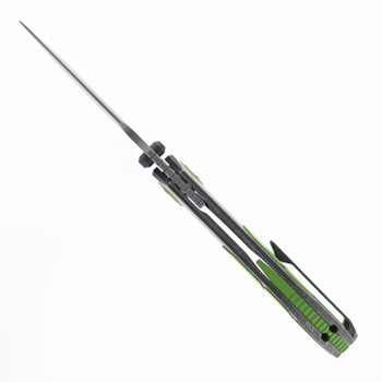 Poikilo Standard Folding Knife Green Titanium Handle M398 Harpoon Plain Edge DSW Finish COL-CAS-STDDSW-398-TI-GRN-3P