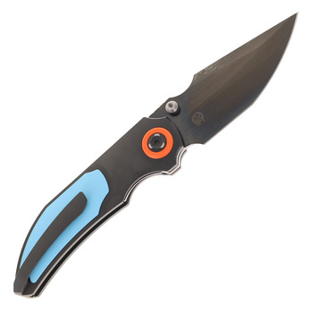 Poikilo Standard Folding Knife Black/Teal Titanium Handle M398 Harpoon Plain Edge Black DLC Finish COL-CAS-STD-CHR398-TI-TEL-1P