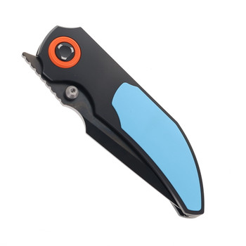 Poikilo Standard Folding Knife Black/Teal Titanium Handle M398 Harpoon Plain Edge Black DLC Finish COL-CAS-STD-CHR398-TI-TEL-1P