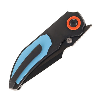 Poikilo Standard Folding Knife Black/Teal Titanium Handle M398 Harpoon Plain Edge Black DLC Finish COL-CAS-STD-CHR398-TI-TEL-1P