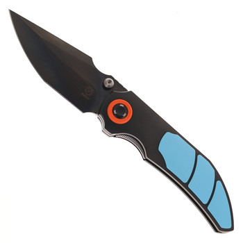 Poikilo Standard Folding Knife Black/Teal Titanium Handle M398 Harpoon Plain Edge Black DLC Finish CK CASQUE STANDARD CHR TEAL TRIPTYCH(3P)
