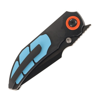 Poikilo Standard Folding Knife Black/Teal Titanium Handle M398 Harpoon Plain Edge Black DLC Finish CK CASQUE STANDARD CHR TEAL TRIPTYCH(3P)