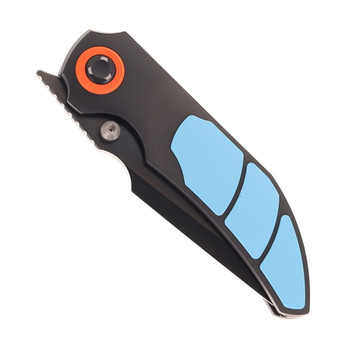 Poikilo Standard Folding Knife Black/Teal Titanium Handle M398 Harpoon Plain Edge Black DLC Finish CK CASQUE STANDARD CHR TEAL TRIPTYCH(3P)