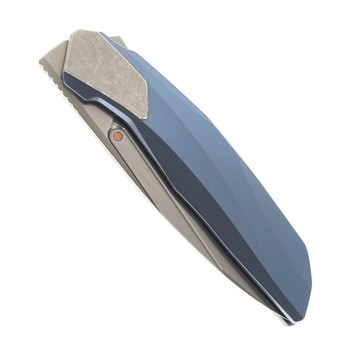 Poikilio VK Flow Standard Folding Knife Blue Titanium Handle M398 Drop Point Plain Edge PSW Finish COL-FLO-STD-PSW398-TI