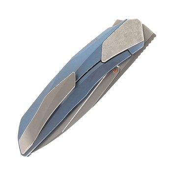 Poikilio VK Flow Standard Folding Knife Blue Titanium Handle M398 Drop Point Plain Edge PSW Finish COL-FLO-STD-PSW398-TI