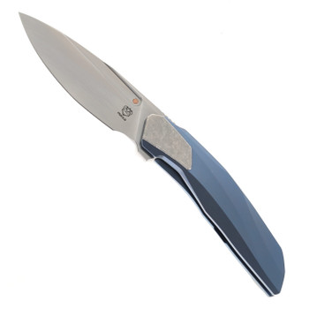 Poikilio VK Flow Standard Folding Knife Blue Titanium Handle M398 Drop Point Plain Edge PSW Finish COL-FLO-STD-PSW398-TI