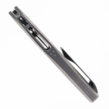 Poikilo VK-Odon S1 Standard Folding Knife Gray Titanium/Zirconium Handle M398 Drop Point Plain Edge PSW Finish COL-ODO-STDP-SW-398-TI
