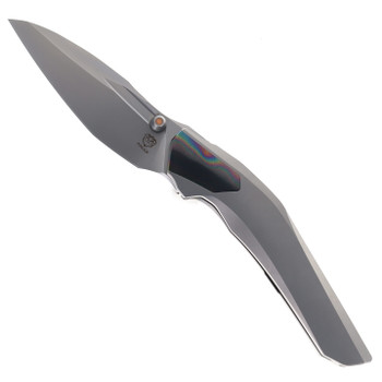 Poikilo VK-Odon S1 Standard Folding Knife Gray Titanium/Zirconium Handle M398 Drop Point Plain Edge PSW Finish COL-ODO-STDP-SW-398-TI