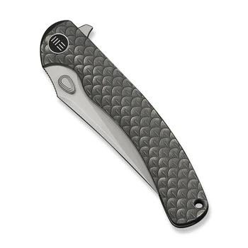 WE Dracarys Folding Knife Gray Titanium Handle M390 Clip Point Plain Edge Stonewash Finish Limited Edition WE25061B-1