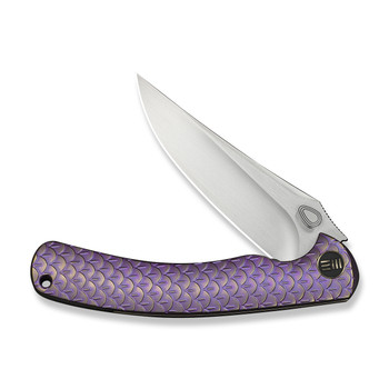 WE Dracarys Folding Knife Purple/Golden Titanium Handle M390 Clip Point Plain Edge Hand Rubbed Satin Limited Edition WE25061B-2