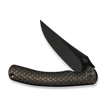 WE Dracarys Folding Knife Bronze/Black Titanium Handle M390 Clip Point Plain Edge Black Stonewashed Bevels, Black Brushed Flats Finish Limited Edition WE25061B-4