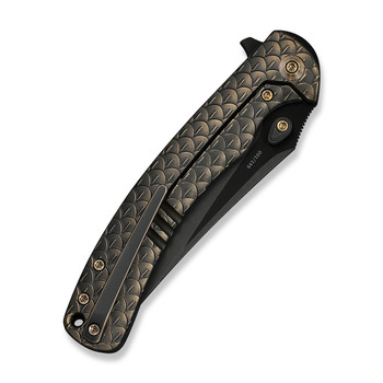 WE Dracarys Folding Knife Bronze/Black Titanium Handle M390 Clip Point Plain Edge Black Stonewashed Bevels, Black Brushed Flats Finish Limited Edition WE25061B-4