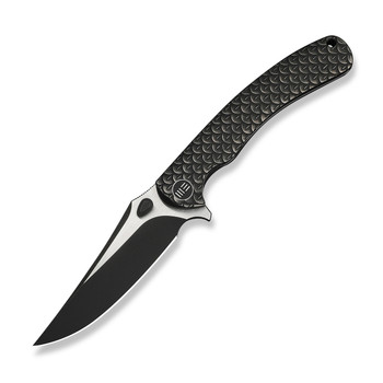 WE Dracarys Folding Knife Black Titanium Handle M390 Clip Point Plain Edge Black Stonewashed/Satin Flat Finish Limited Edition WE25061B-5