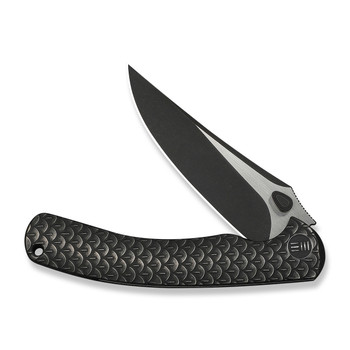 WE Dracarys Folding Knife Black Titanium Handle M390 Clip Point Plain Edge Black Stonewashed/Satin Flat Finish Limited Edition WE25061B-5