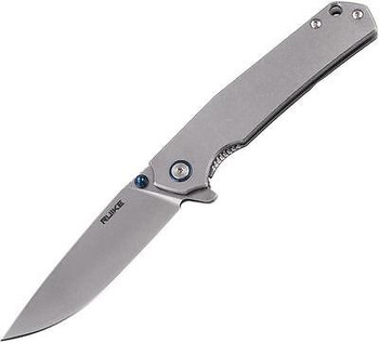 Ruike Flipper Pocket Knife P801SF Linerlock Satin Stainless Handle Plain Blade