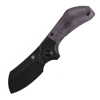 Kansept Pluto Folding Knife Blackwash Titanium/Purple Micarta Handle S90V Drop Point Plain Edge Blackwash Finish K3129A2