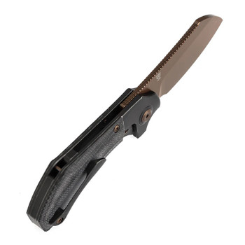 Kansept Pluto Folding Knife Blackwash Titanium/Black Micarta Handle S90V Drop Point Plain Edge Rose Gold Finish K3129A4
