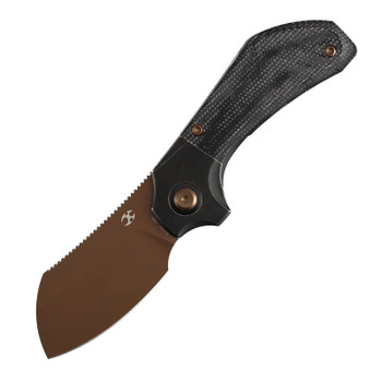Kansept Pluto Folding Knife Blackwash Titanium/Black Micarta Handle S90V Drop Point Plain Edge Rose Gold Finish K3129A4