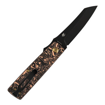 Kansept Higonokami Folding Knife Copper Carbon Fiber Handle 154CM Cleaver Plain Edge Blackwash Finish T2135A2