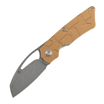 Kansept Goblin L Folding Knife Bronze Aluminum Handle Damascus Sheepsfoot Plain Edge B3016A2