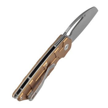 Kansept Goblin L Folding Knife Bronze Aluminum Handle Damascus Sheepsfoot Plain Edge B3016A2