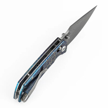 Kansept Fenrir Folding Knife Lightning Strike Titanium Handle Damascus Harpoon Plain Edge K1034V10