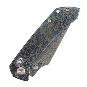 Kansept Fenrir Folding Knife Lightning Strike Titanium Handle Damascus Harpoon Plain Edge K1034V10
