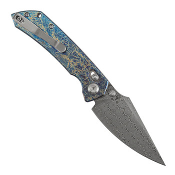 Kansept Fenrir Folding Knife Lightning Strike Titanium Handle Damascus Harpoon Plain Edge K1034V10