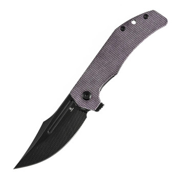 Tenable Orion Folding Knife Purple Micarta Handle Nitro-V Clip Point Plain Edge Blackwash Finish B1089C1