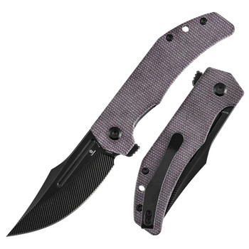 Tenable Orion Folding Knife Purple Micarta Handle Nitro-V Clip Point Plain Edge Blackwash Finish B1089C1