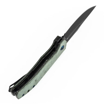Tenable Orion Folding Knife Green Micarta Handle Nitro-V Clip Point Plain Edge Blackwash Finish B1089C4