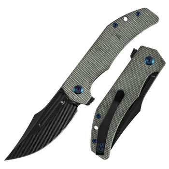 Tenable Orion Folding Knife Green Micarta Handle Nitro-V Clip Point Plain Edge Blackwash Finish B1089C4